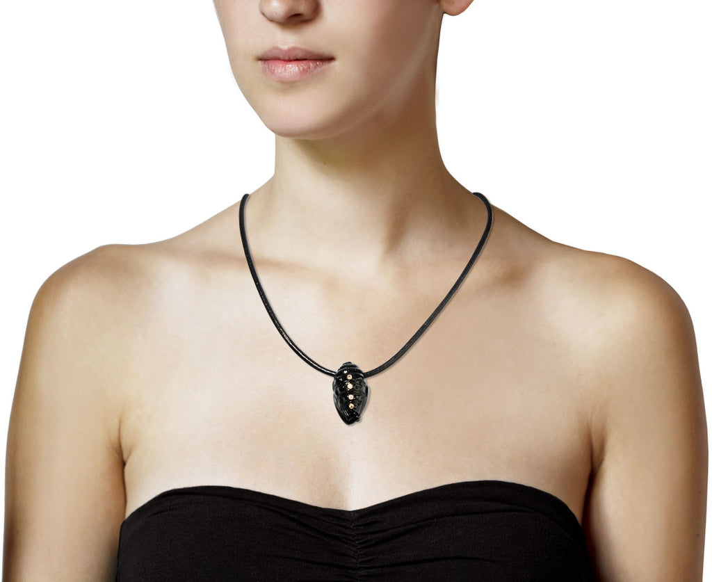 Dezso Carved Black Onyx Helmet Shell and Diamond Bead ONLY - Profile