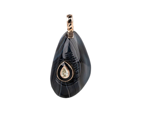 Carved Smoky Quartz Mussel Shell and Diamond Pendant ONLY