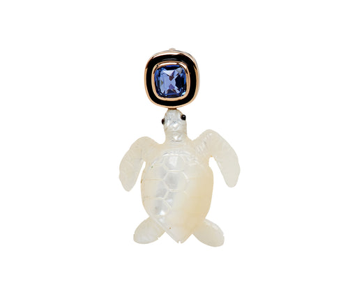 Dezso Carved Pearl Turtle and Sapphire Pendant ONLY