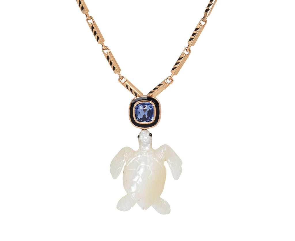 Dezso Carved Pearl Turtle and Sapphire Pendant ONLY - Closeup