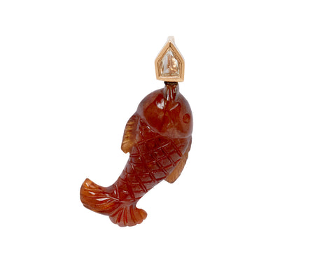 Dezso Carved Garnet and Diamond Fish Pendant ONLY