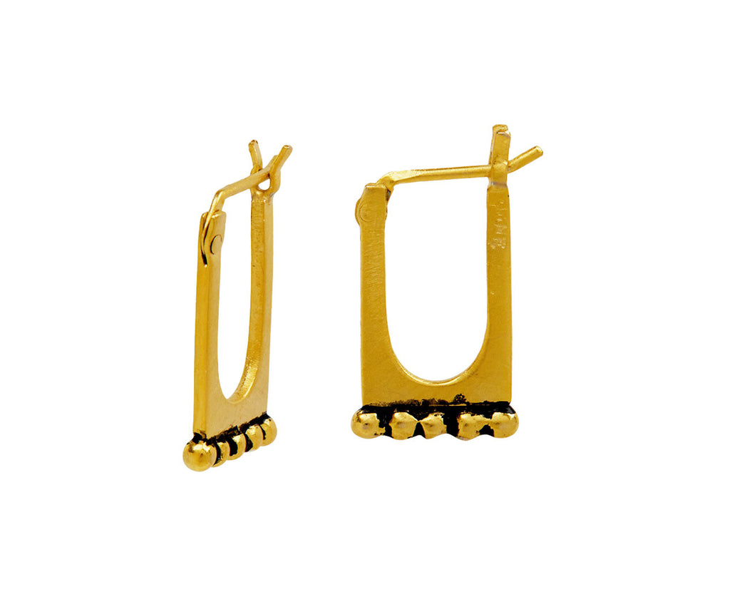 Jane Diaz Tiny Rectangle Cut Out Hoop with Ball Granulation Earrings - Closeup Side View