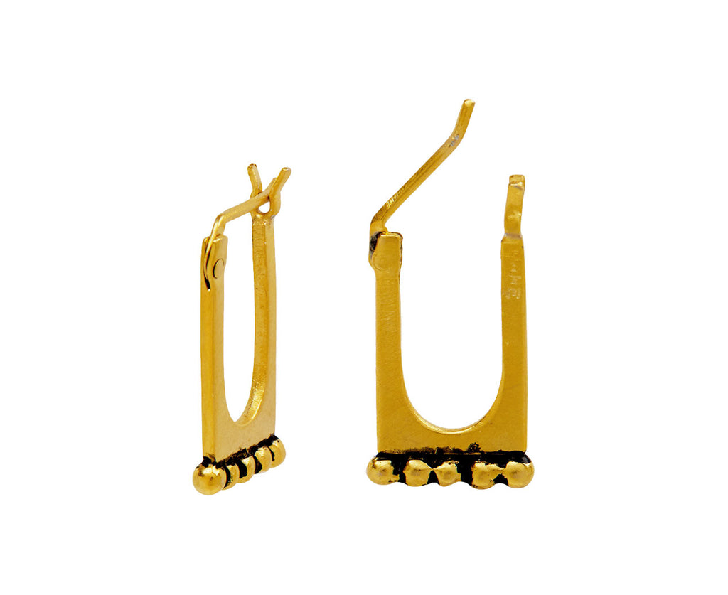 Jane Diaz Tiny Rectangle Cut Out Hoop with Ball Granulation Earrings - Closure