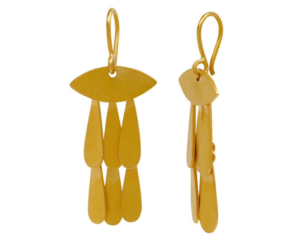 Jane Diaz Eye Shape with Cascading Teardrop Earrings - Closeup Side View