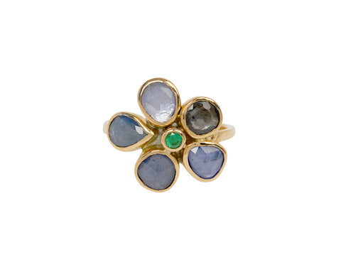 Blue and Green Bague Fleur Ring