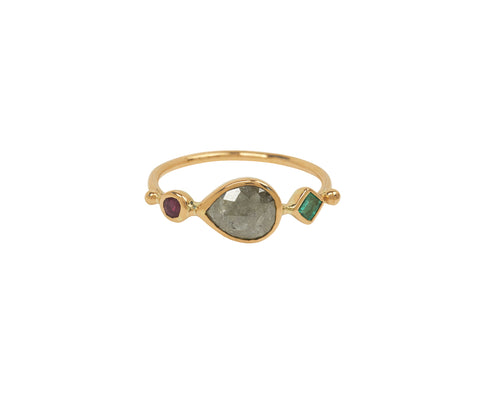 Spinel, Diamond and Emerald Simple Ring