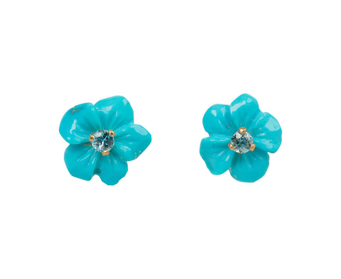 Elva Turquoise and Blue Zircon Fiore Stud Earrings