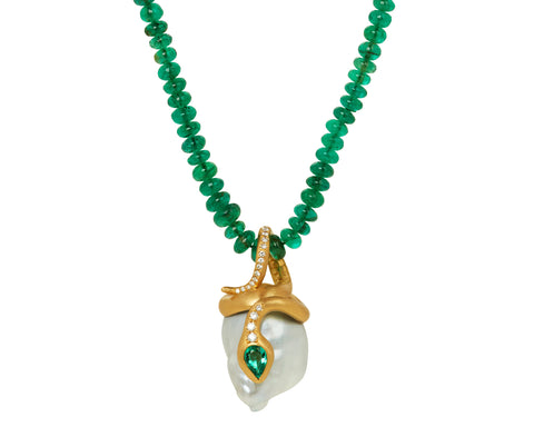 Zambian Emerald Bead Pearl Snake Necklace - TWISTonline