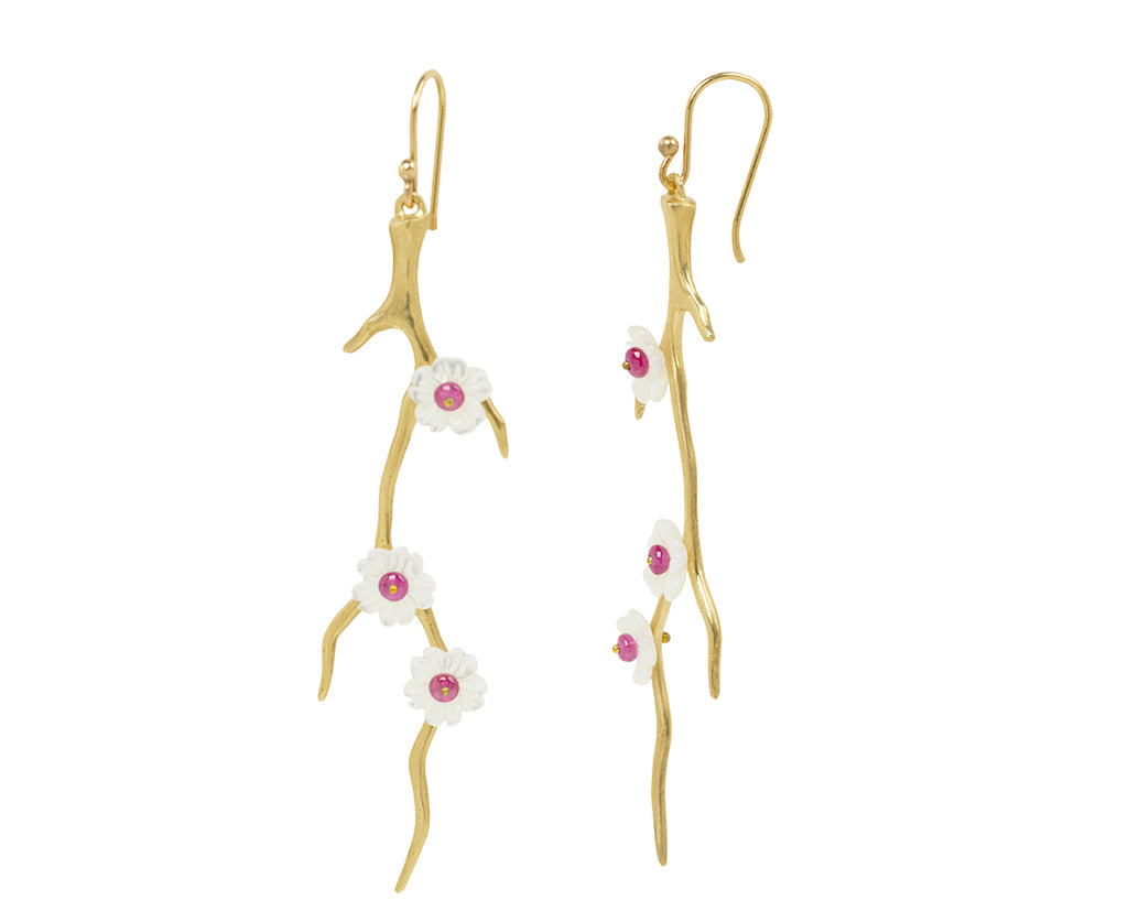 Ruby and Mother-of-Pearl Dogwood Branch Earrings