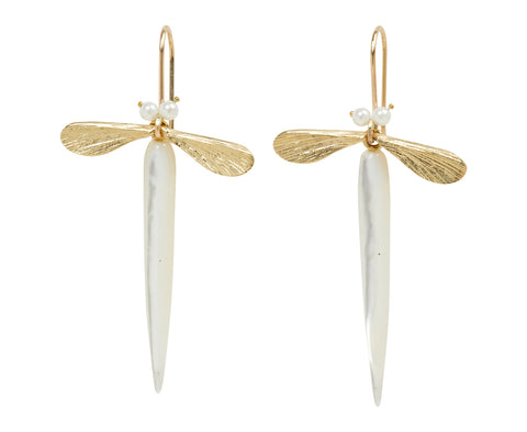 Mother-of-Pearl Jeweled Damsel Fly Earrings