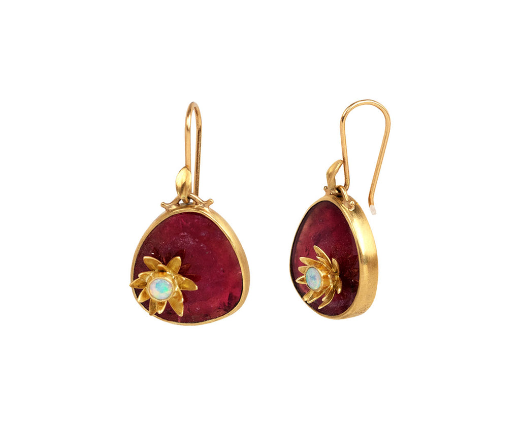 Rubellite and Opal Monet Waterlily Earrings