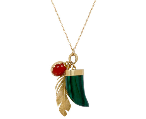 Malachite and Coral Scavenger Charm Pendant Necklace