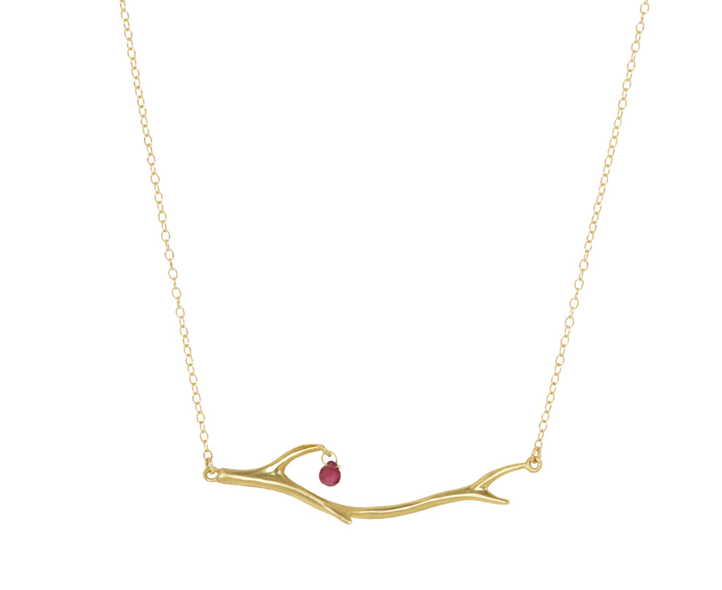 Ruby Drop Thorn Branch Necklace
