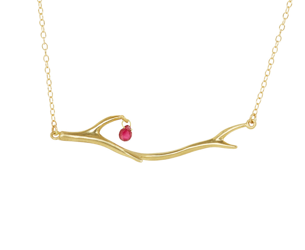 Ruby Drop Thorn Branch Necklace