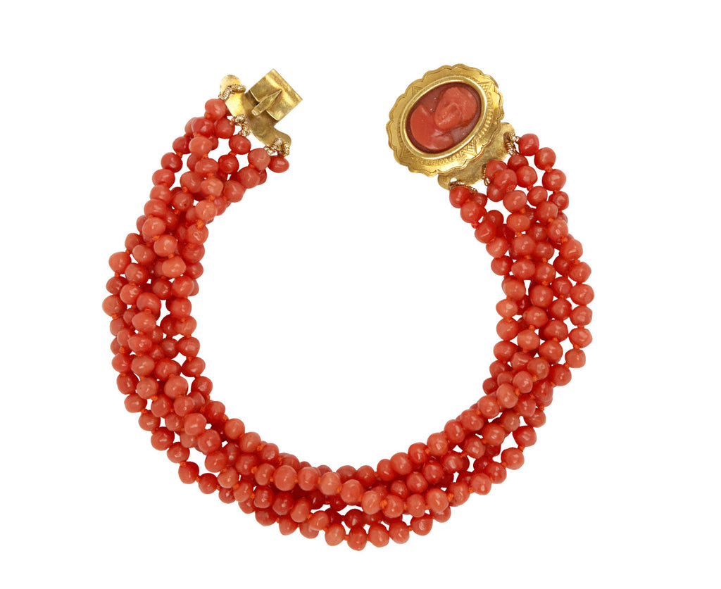 Coral Cameo Beaded Bracelet