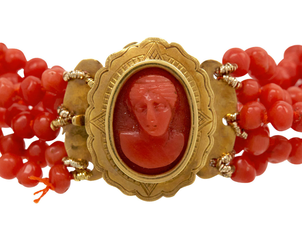 Coral Cameo Beaded Bracelet