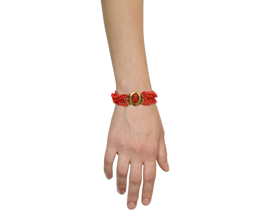 Coral Cameo Beaded Bracelet