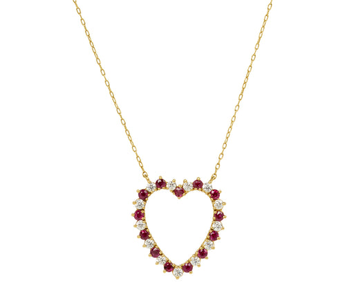 Diamond and Ruby Heart Pendant Necklace