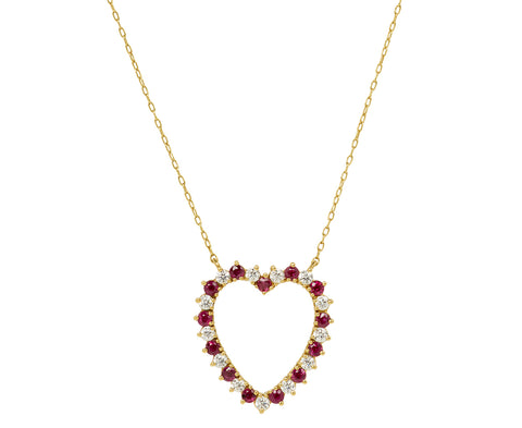 Diamond and Ruby Heart Pendant Necklace