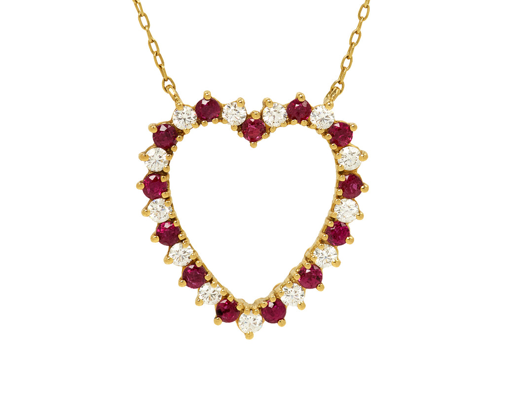 Diamond and Ruby Heart Pendant Necklace