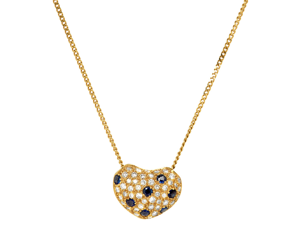 Sapphire and Diamond Heart Pendant Necklace