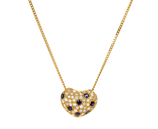 Sapphire and Diamond Heart Pendant Necklace