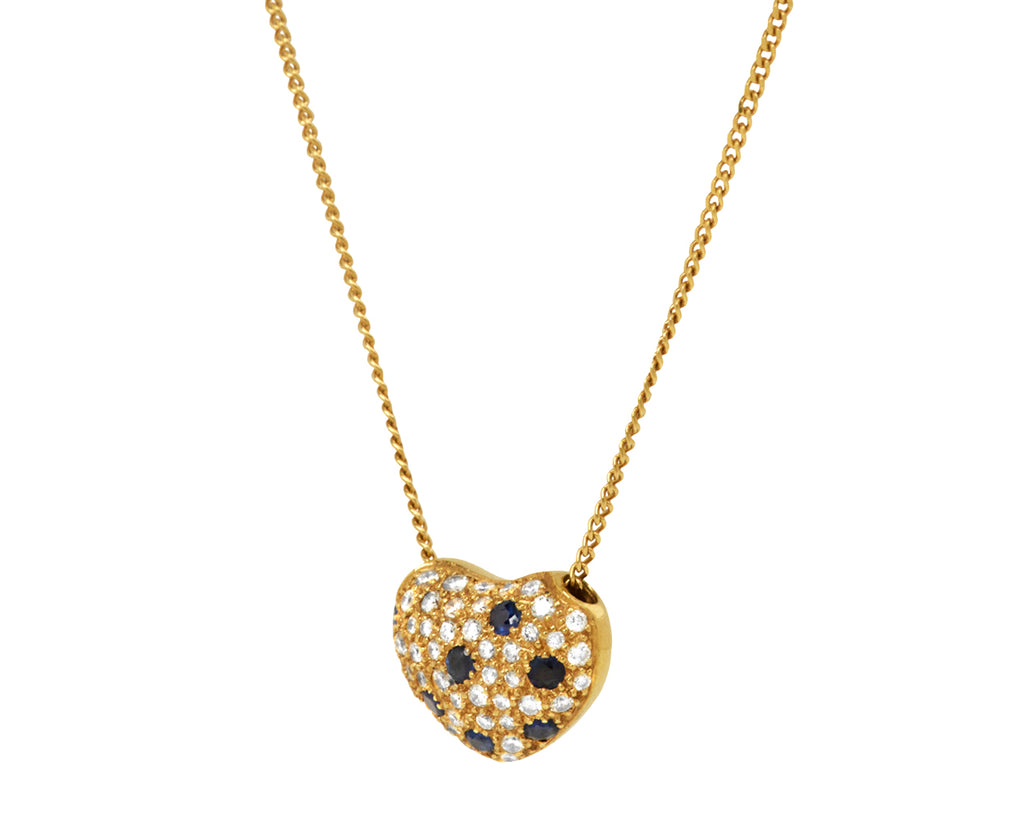 Sapphire and Diamond Heart Pendant Necklace