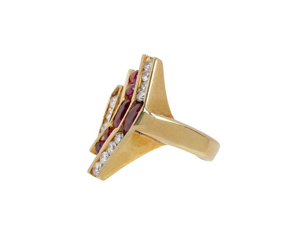 Open Diamond and Ruby Ring