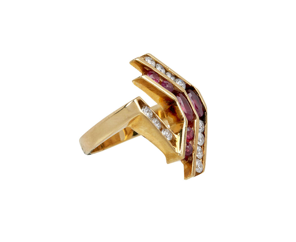 Open Diamond and Ruby Ring