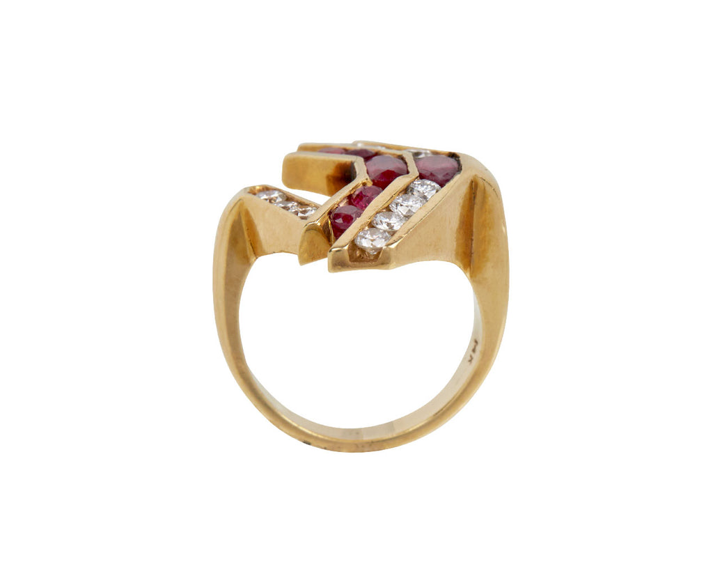 Open Diamond and Ruby Ring