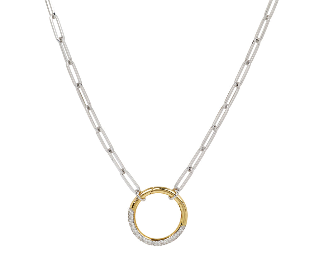 White Gold Classic Fob Clip Open Chain with Large Pave Annex Link