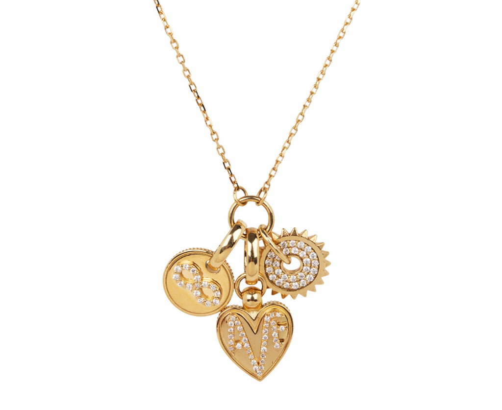 Diamond Disk, Infinity Mini Coin and Diamond Amate Miniature Crest Necklace