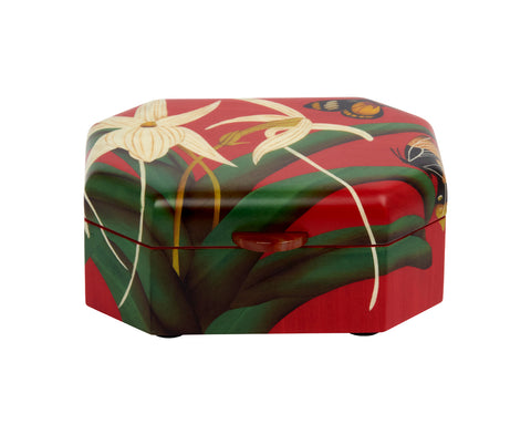 Small White Orchid and Butterfly Marquetry Box