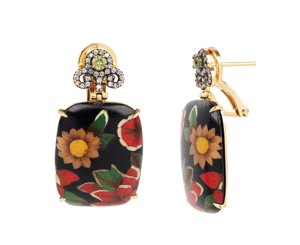 Black and Red Marquetry Earrings