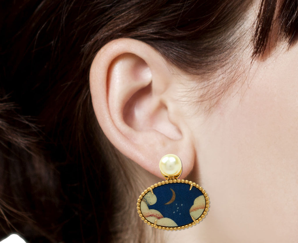 Tibetan Sky Pearl Marquetry Earrings