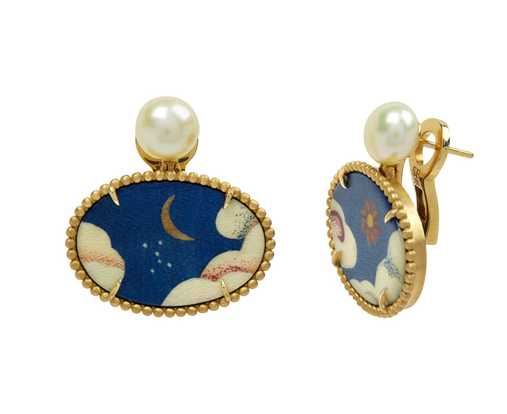 Tibetan Sky Pearl Marquetry Earrings