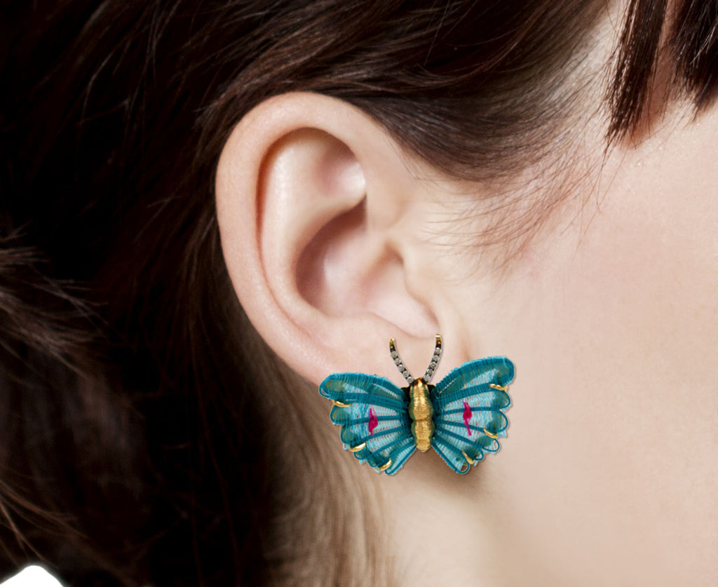 Blue Horse Mane Butterfly Earrings