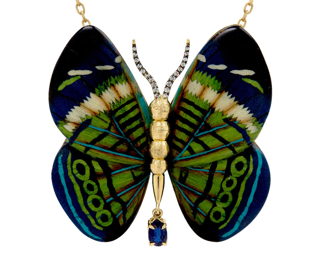 Marquetry Butterfly Pendant with Diamonds and Kyanite