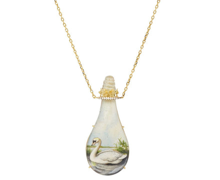 Miniature Swan Painting Diamond Bottle Pendant Necklace