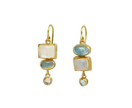 Aquamarine and Moonstone Triple Drop Earrings