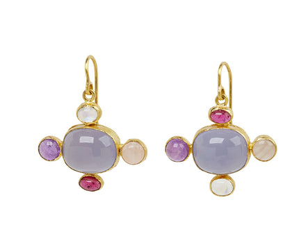Chalcedony Surrounded by Multi Gem Earrings