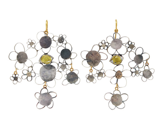 Silver Flowery and Foiled Herkimer Earrings