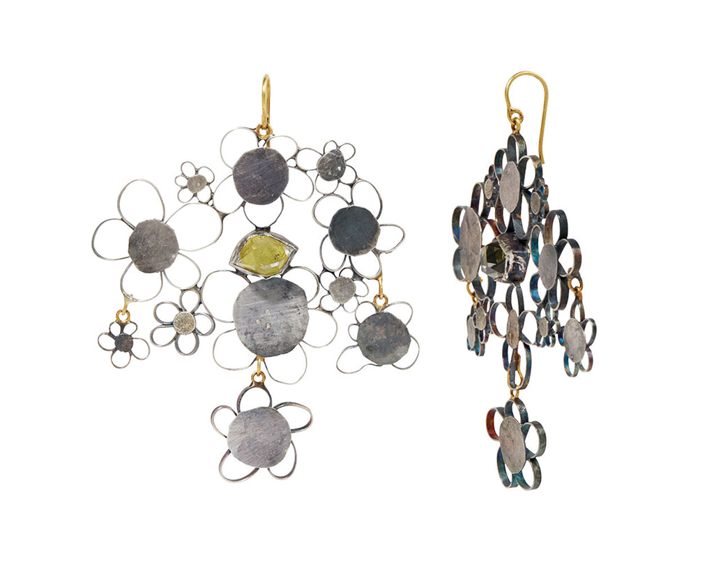 Silver Flowery and Foiled Herkimer Earrings