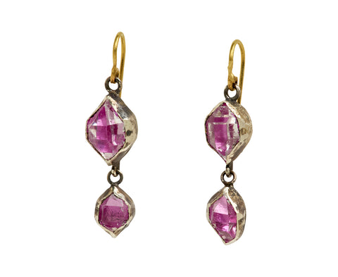 Judy Geib Double Drop Pink Foiled Herkimer Earrings