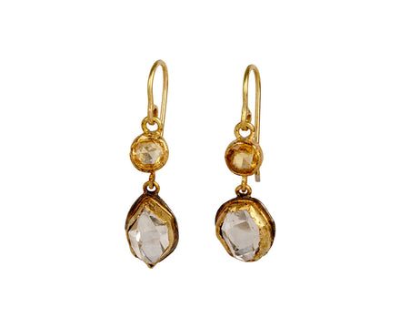 Yellow Sapphire and Herkimer Diamond Earrings