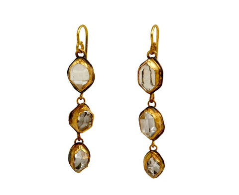 Judy Geib Triple Dangling Herkimer Diamond Earrings