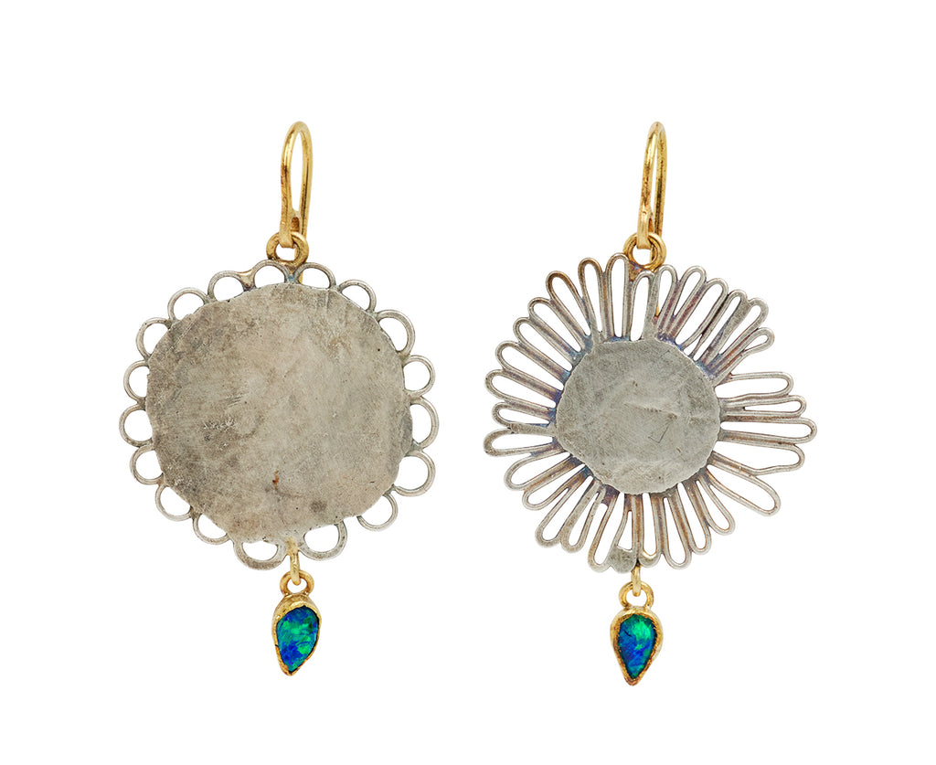 Silver Flowery Earrings with Opals
