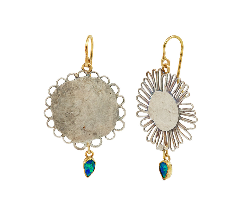 Silver Flowery Earrings with Opals