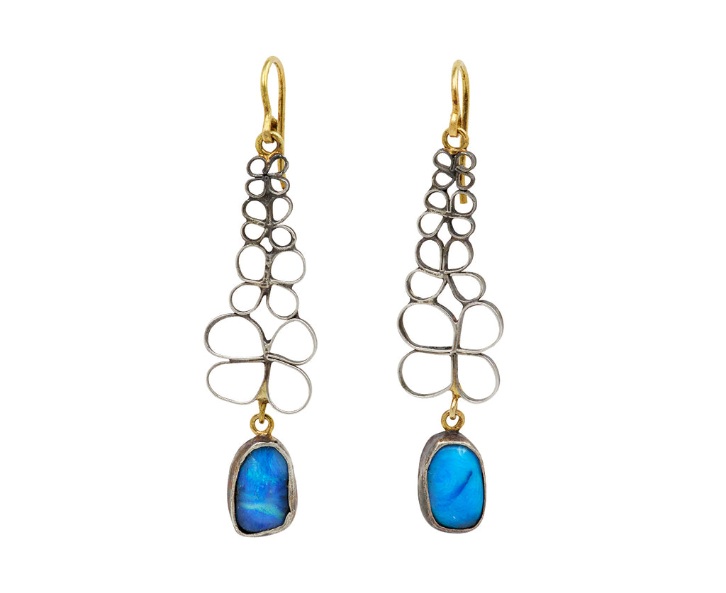 Silver and Opal Flowery Drop Earrings