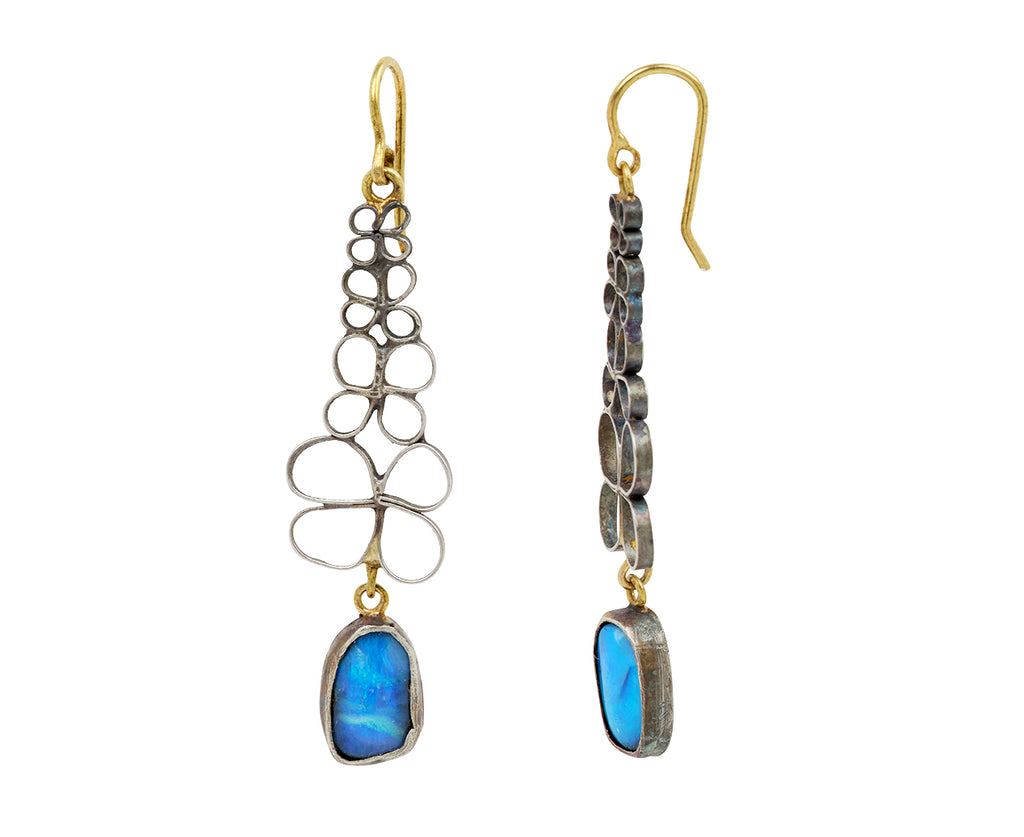 Silver and Opal Flowery Drop Earrings